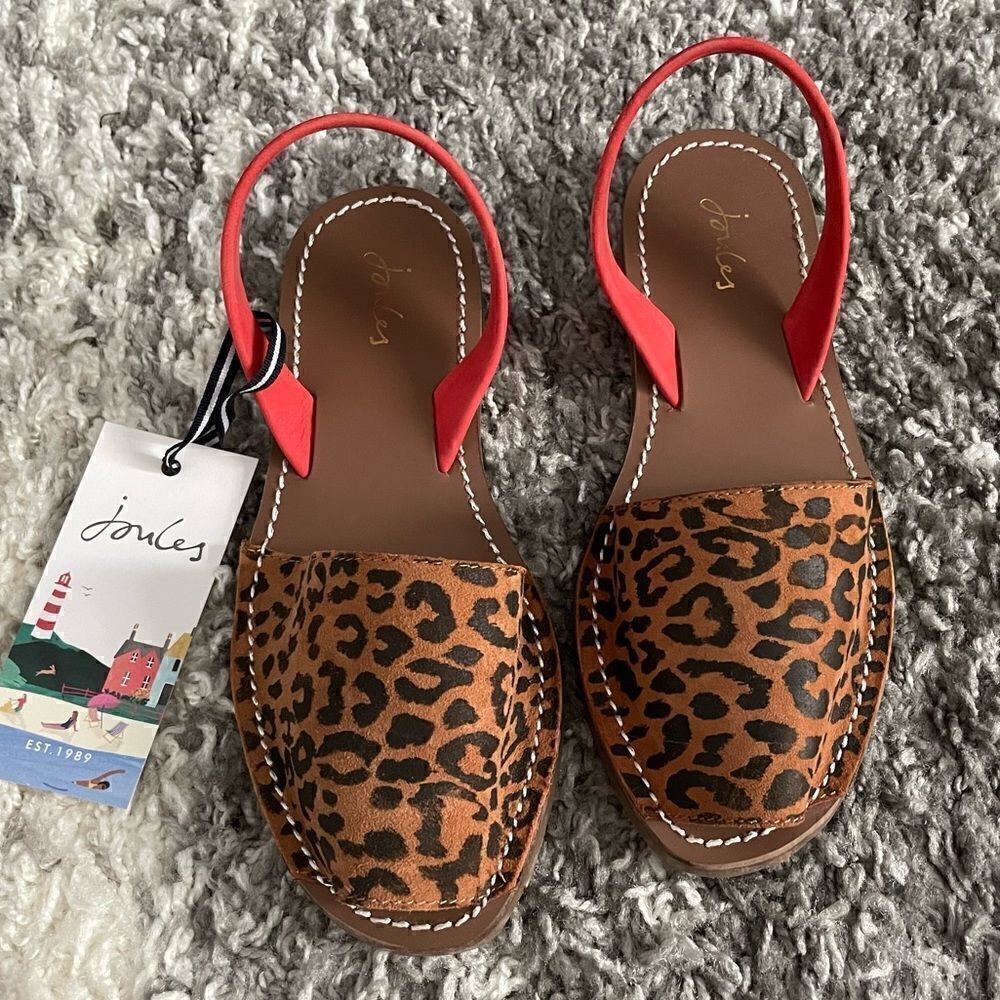 NIB Joules Leopard Print Leather Sandals